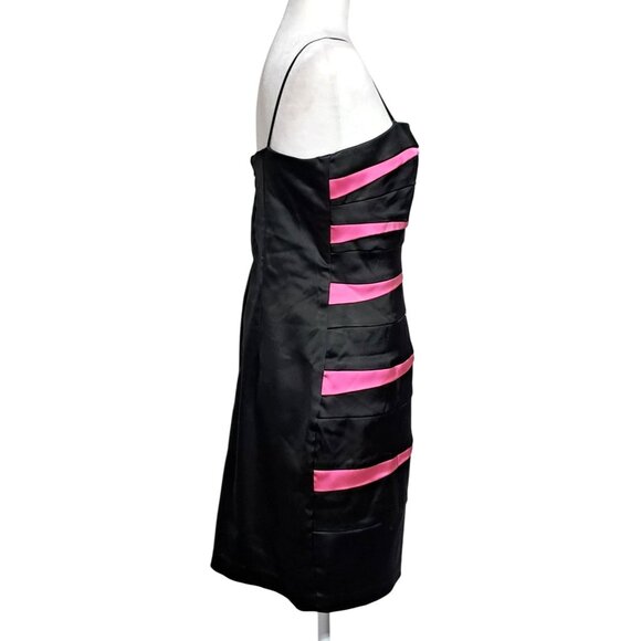 Y2K Betsy & Adam Black Fuchsia Satin Wave Cocktail Mini Dress Size 14 Going Out - Picture 10 of 10